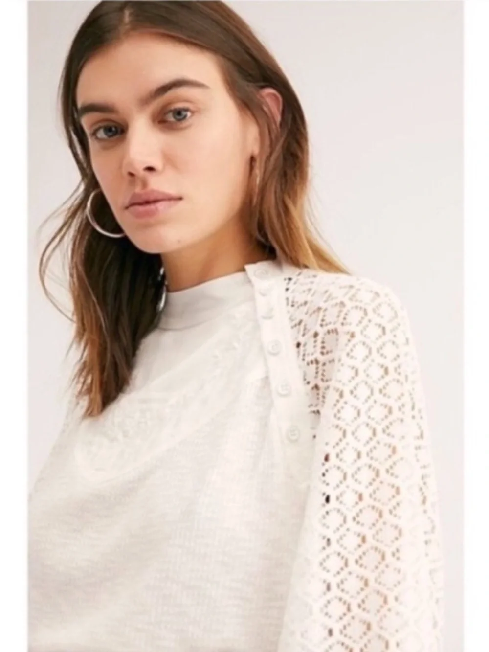 Free People Sweetest Thing Thermal Top Ivory White Size Large NWT New